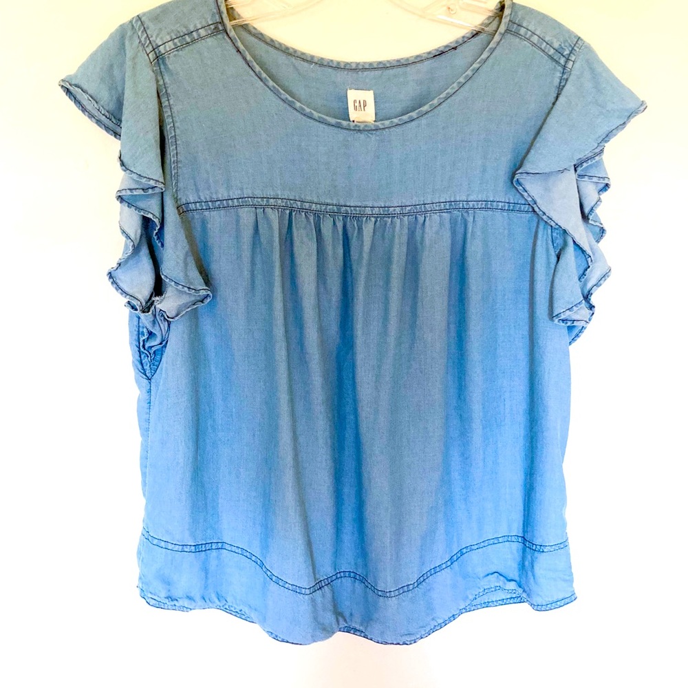 Gap Chambray Blouse with Cap Sleeves